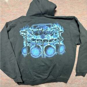 Y2k Blue Dragon Flames Jerzees Mens L Drums Hoodie Vintage Skater Grunge Retro